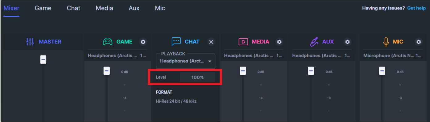 Adjust Mic and Audio levels. Support