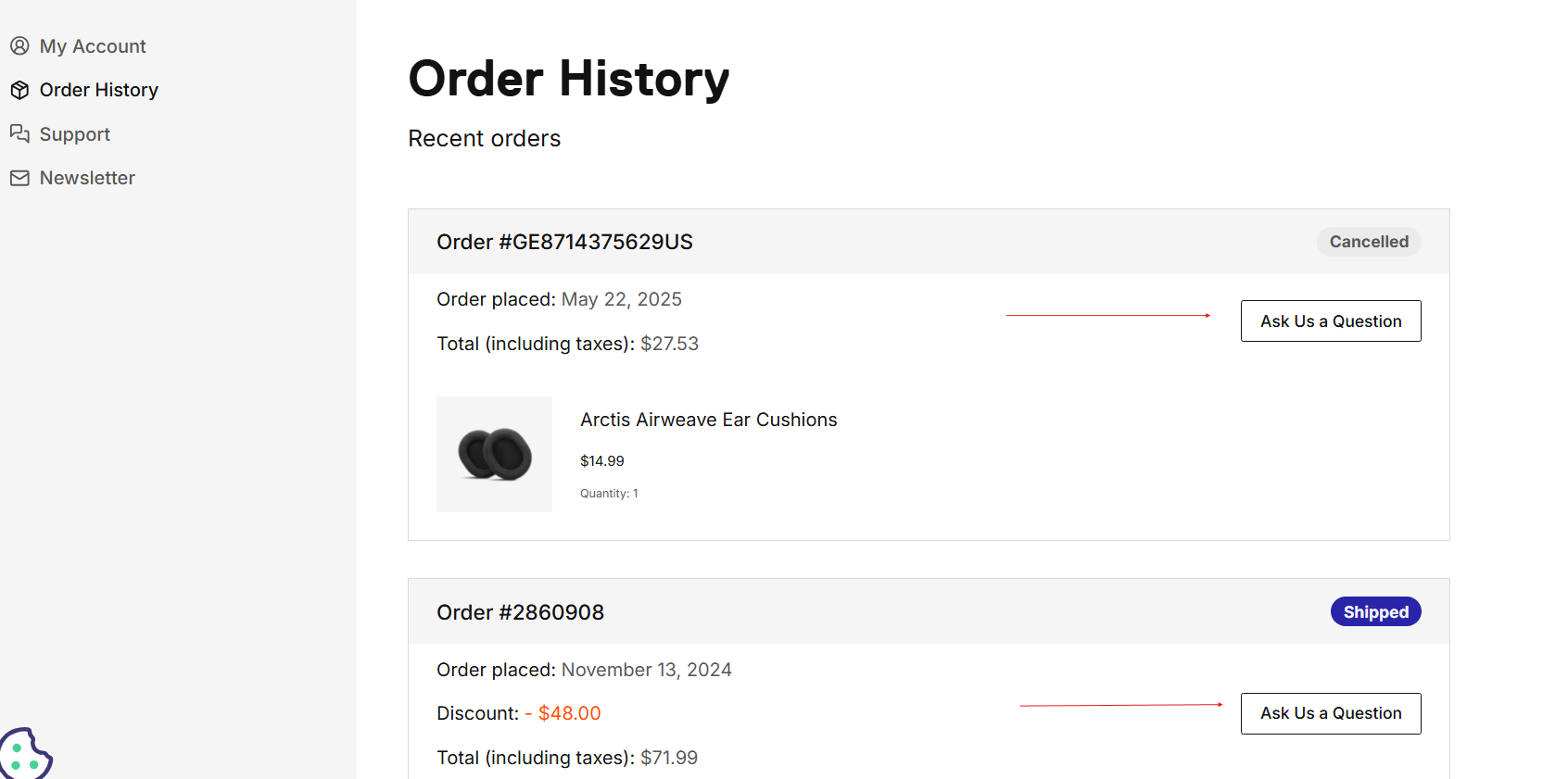 order history dashboard ask us a question.png